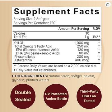 Krill Oil 磷虾油 每2粒1000mg， 240粒