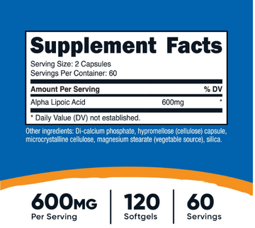 Nutricost  Alpha-Lipoic Acid 600, 600 mg, 120 Caps α硫辛酸 600毫克 120粒