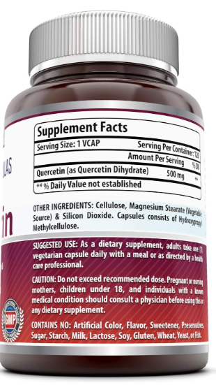 Amazing Formulas Quercetin 500mg, 槲皮素 500mg, 120粒