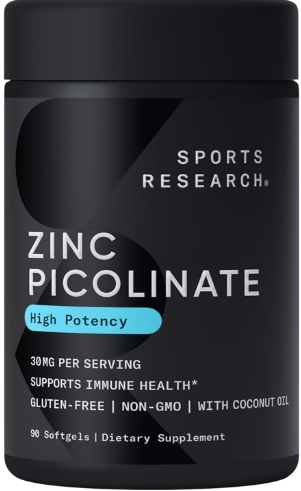 Sports Research Zinc Picolinate 30mg 90 Softgels 吡啶甲酸锌30mg 90粒