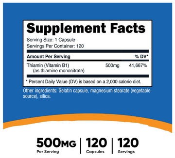 Nutricost Vitamin B1 Thiamine 硫胺素 500mg 120 Caps (120粒）