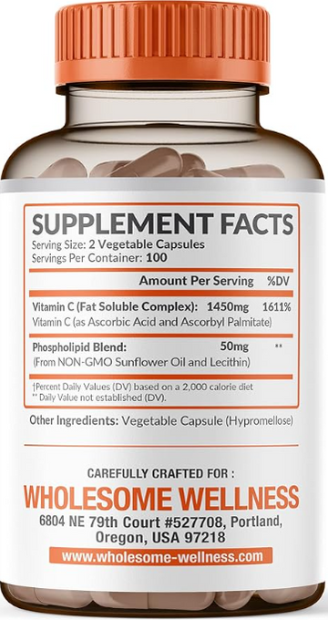 Wholesome Liposomal Vitamin C-1500mg 200 Caps 脂质体维生素C 1500毫克 200粒