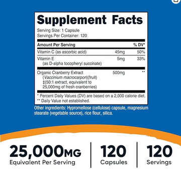 Nutricost Cranberry Extract 蔓越莓提取物 120粒 (500mg) (120 Capsules)